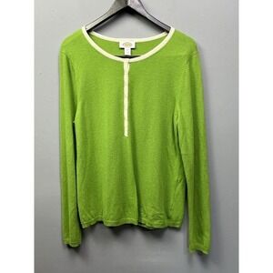Talbots Womens L Lime Green Lambswool Angora Cashmere Henley Sweater Long Sleeve